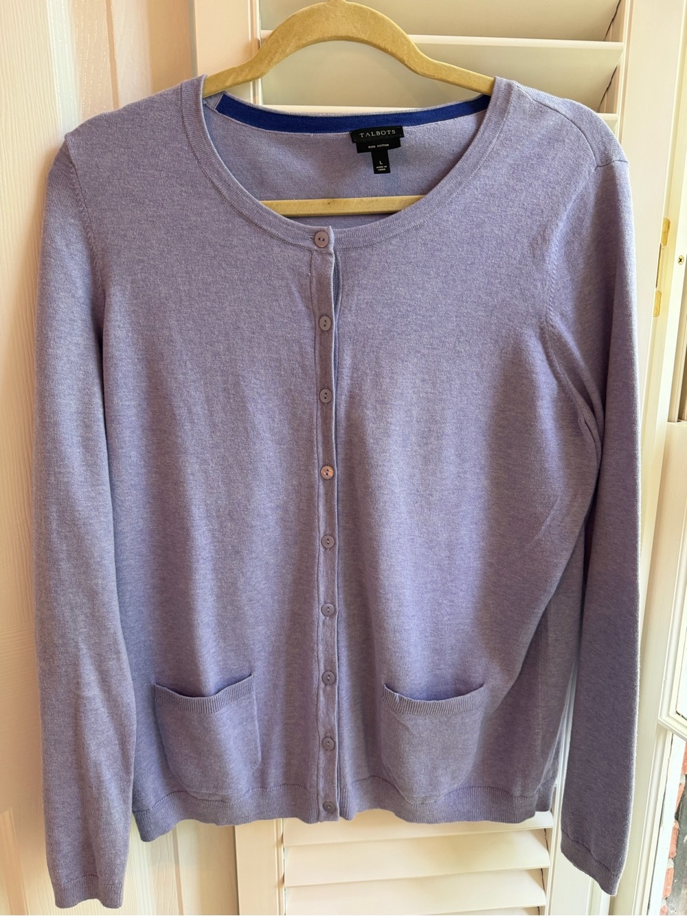 Talbots Light Lavender Button-Front Crewneck Cardigan